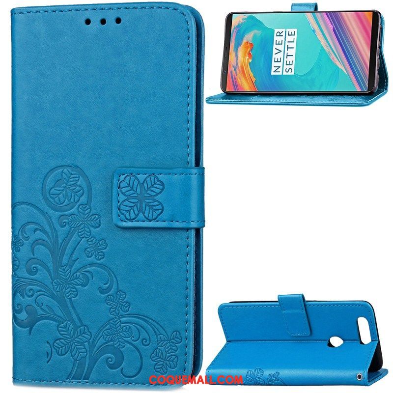 Étui Oneplus 5t Modèle Fleurie Étui En Cuir Bleu, Coque Oneplus 5t Personnalité Protection