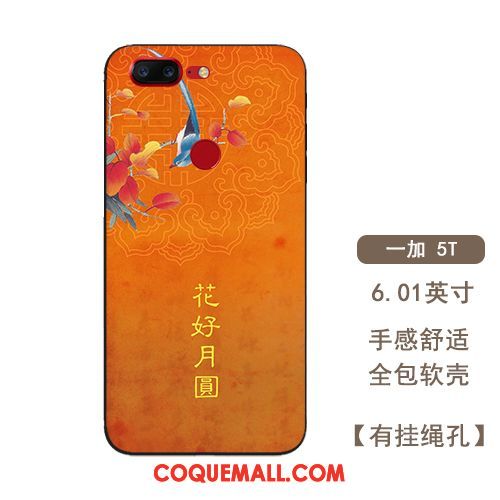 Étui Oneplus 5t Style Chinois Protection Personnalité, Coque Oneplus 5t Rouge Fluide Doux