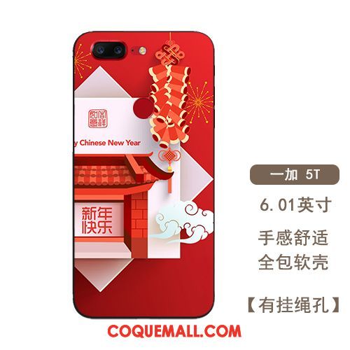 Étui Oneplus 5t Style Chinois Protection Personnalité, Coque Oneplus 5t Rouge Fluide Doux