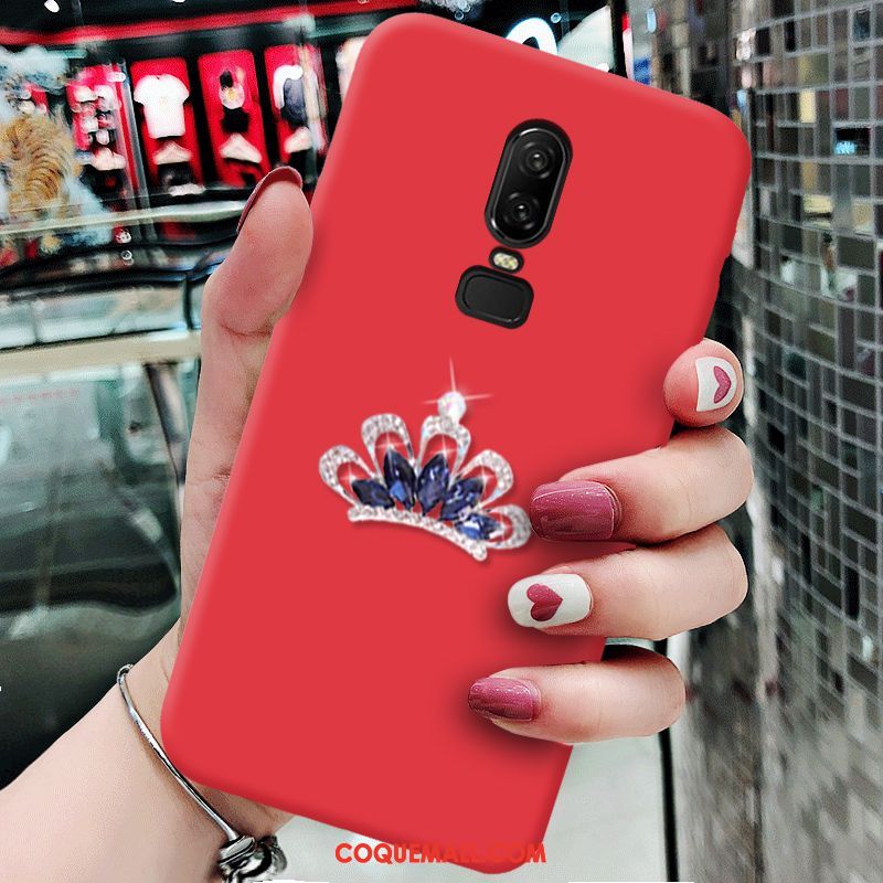 Étui Oneplus 6 Incassable Protection Téléphone Portable, Coque Oneplus 6 Net Rouge Strass