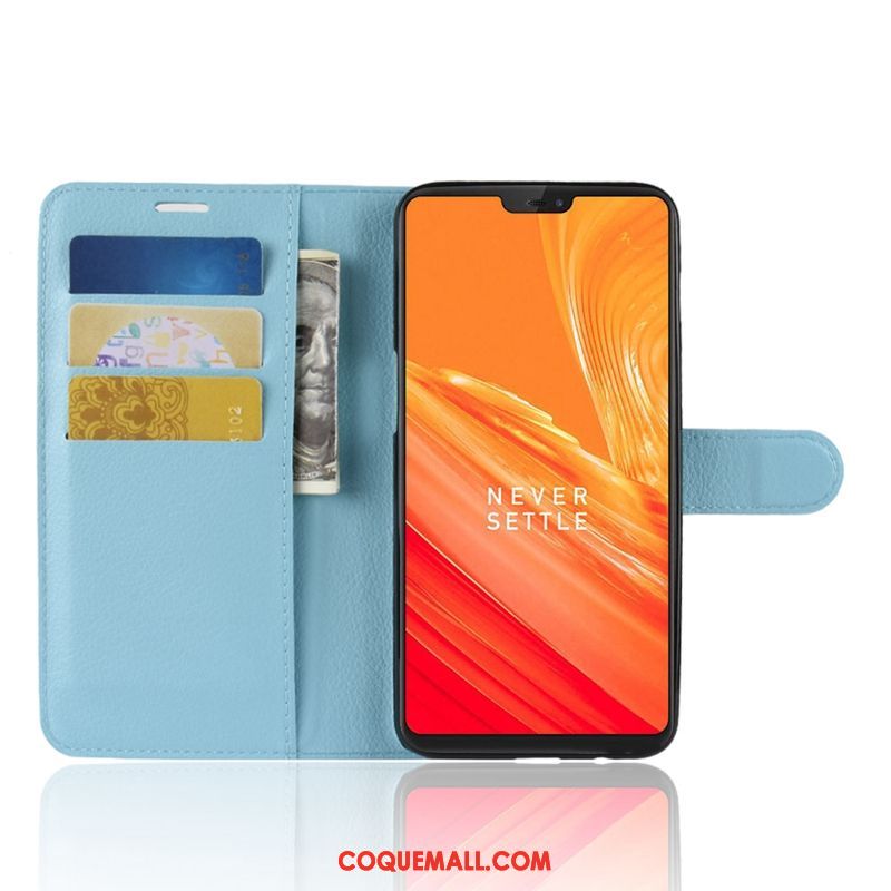 Étui Oneplus 6 Incassable Étui En Cuir Téléphone Portable, Coque Oneplus 6 Tout Compris Bleu