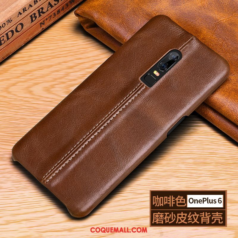 Étui Oneplus 6 Nouveau Cuir Téléphone Portable, Coque Oneplus 6 Incassable Étui En Cuir Braun