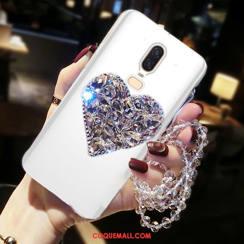 Étui Oneplus 6 Ornements Suspendus Strass Protection, Coque Oneplus 6 Téléphone Portable Blanc