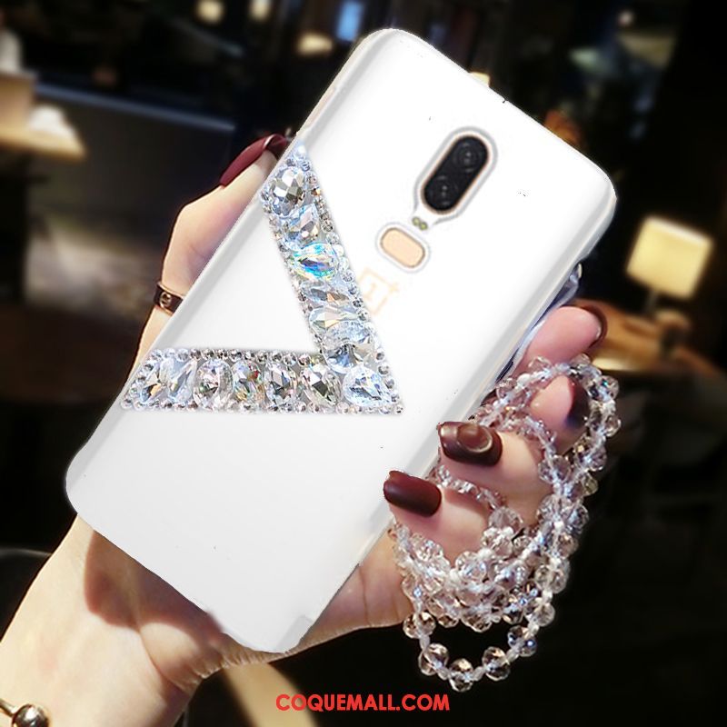 Étui Oneplus 6 Ornements Suspendus Strass Protection, Coque Oneplus 6 Téléphone Portable Blanc