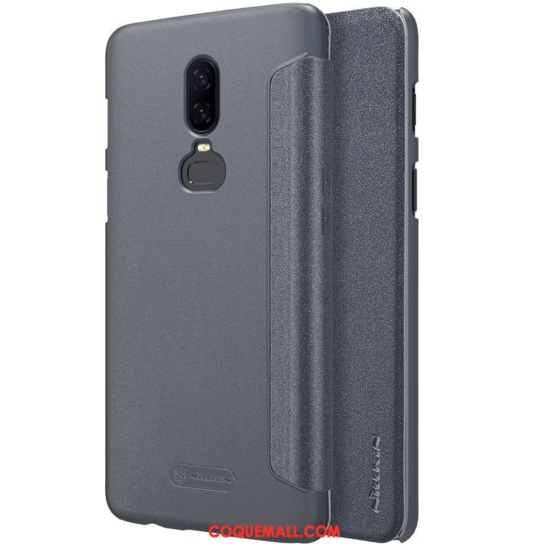 Étui Oneplus 6 Téléphone Portable Clamshell Délavé En Daim, Coque Oneplus 6 Or Très Mince