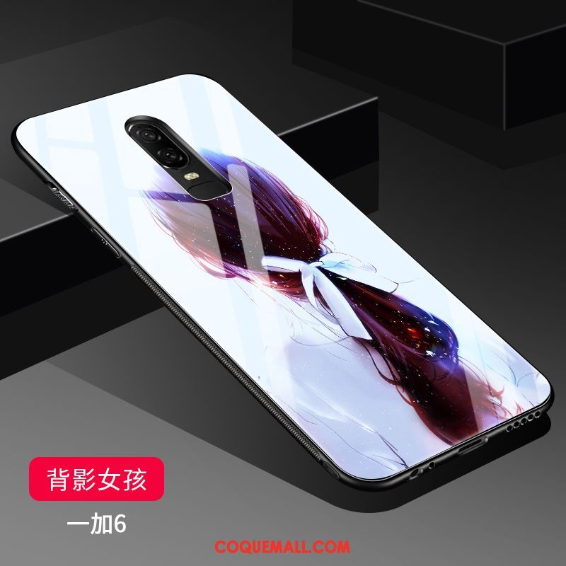 Étui Oneplus 6 Verre Personnalité Incassable, Coque Oneplus 6 Délavé En Daim Marque De Tendance