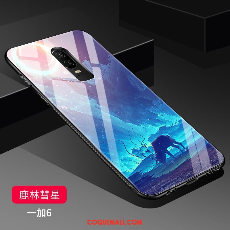 Étui Oneplus 6 Verre Personnalité Incassable, Coque Oneplus 6 Délavé En Daim Marque De Tendance