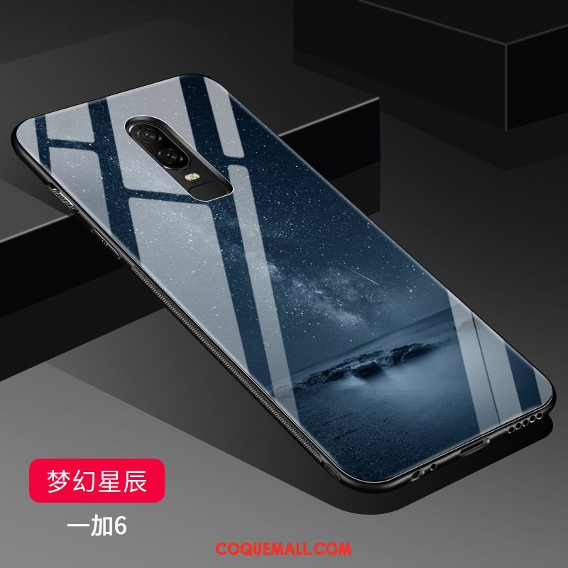 Étui Oneplus 6 Verre Personnalité Incassable, Coque Oneplus 6 Délavé En Daim Marque De Tendance