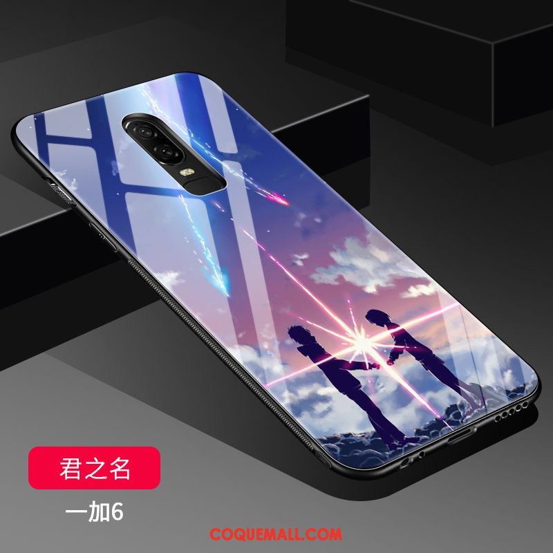 Étui Oneplus 6 Verre Personnalité Incassable, Coque Oneplus 6 Délavé En Daim Marque De Tendance