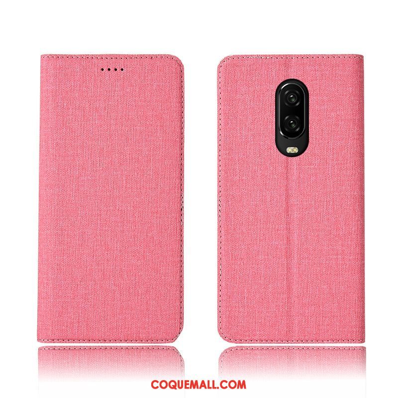 Étui Oneplus 6t Lin Téléphone Portable Tout Compris, Coque Oneplus 6t Étui En Cuir Rose