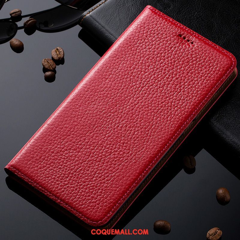 Étui Oneplus 6t Protection Modèle Fleurie Rouge, Coque Oneplus 6t Cuir Véritable Étui En Cuir