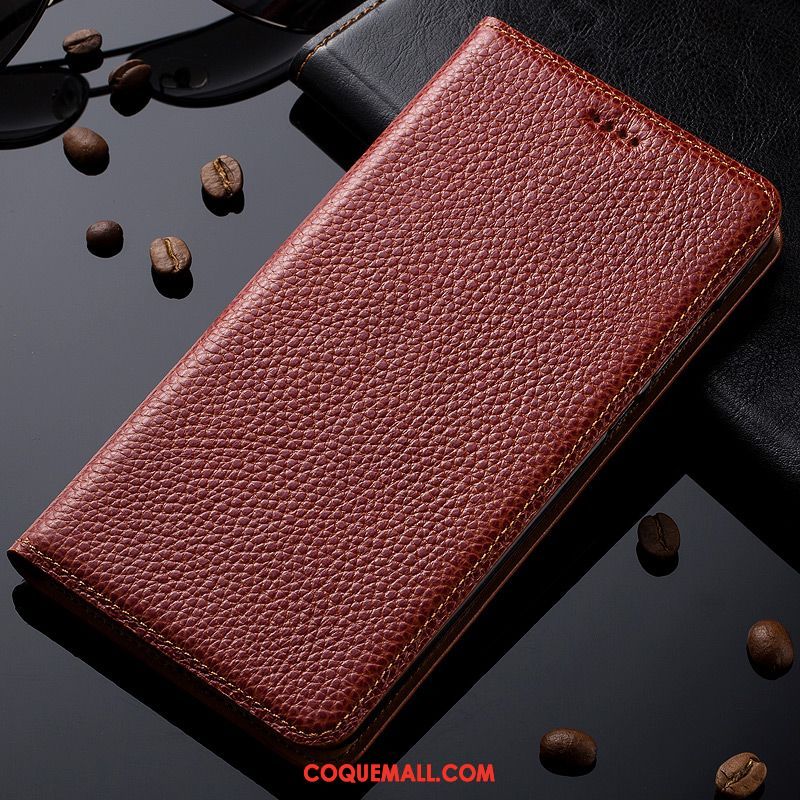 Étui Oneplus 6t Protection Modèle Fleurie Rouge, Coque Oneplus 6t Cuir Véritable Étui En Cuir