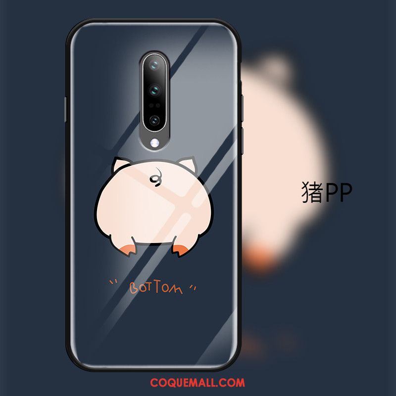 Étui Oneplus 7 Pro Bleu Marin Verre Charmant, Coque Oneplus 7 Pro Protection Dessin Animé