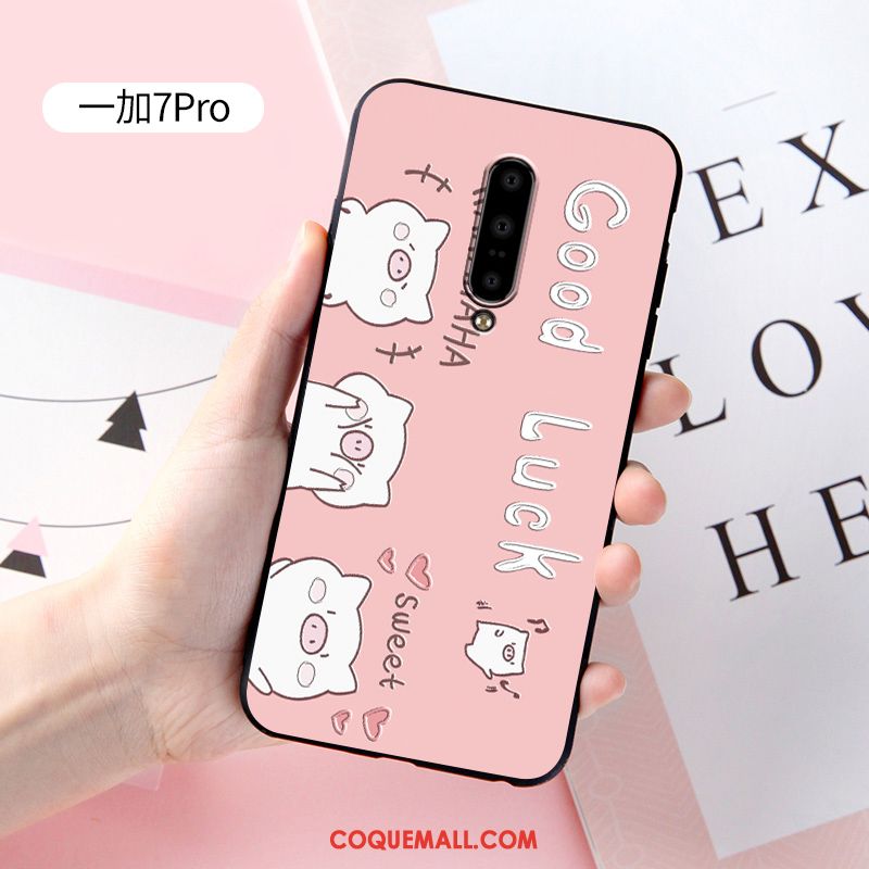 Étui Oneplus 7 Pro Délavé En Daim Personnalisé Protection, Coque Oneplus 7 Pro Tout Compris Rose