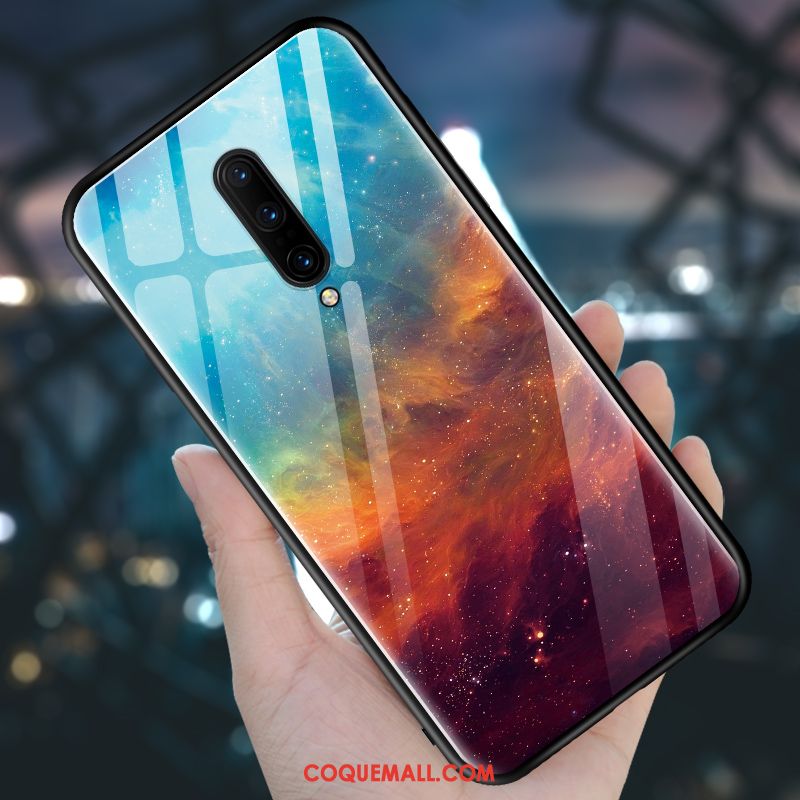 Étui Oneplus 7 Pro Délavé En Daim Protection Bleu, Coque Oneplus 7 Pro Créatif Verre