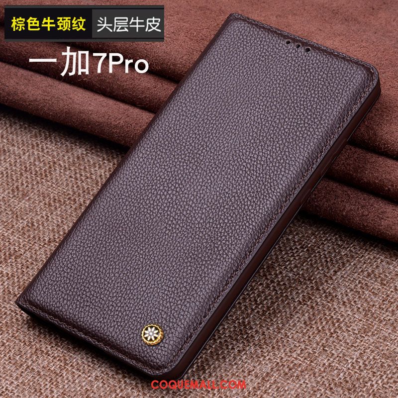 Étui Oneplus 7 Pro Protection Cuir Véritable Membrane, Coque Oneplus 7 Pro En Cuir Incassable Braun