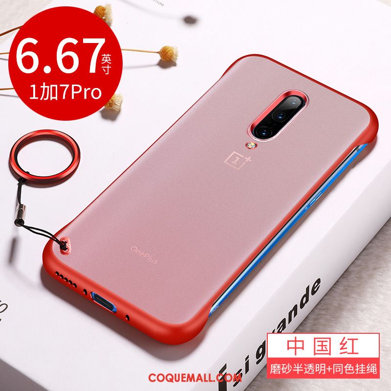 Étui Oneplus 7 Pro Transparent Délavé En Daim Incassable, Coque Oneplus 7 Pro Silicone Net Rouge