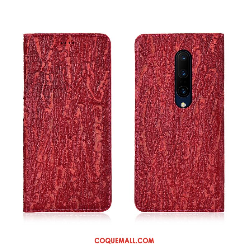 Étui Oneplus 7 Pro Téléphone Portable Cuir Clamshell, Coque Oneplus 7 Pro Fluide Doux Rouge