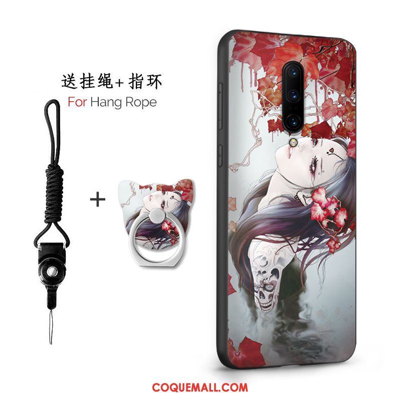 Étui Oneplus 7 Pro Téléphone Portable Net Rouge Incassable, Coque Oneplus 7 Pro Délavé En Daim Créatif