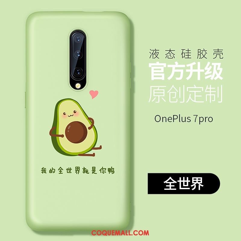 Étui Oneplus 7 Pro Vert Téléphone Portable Net Rouge, Coque Oneplus 7 Pro Délavé En Daim Très Mince