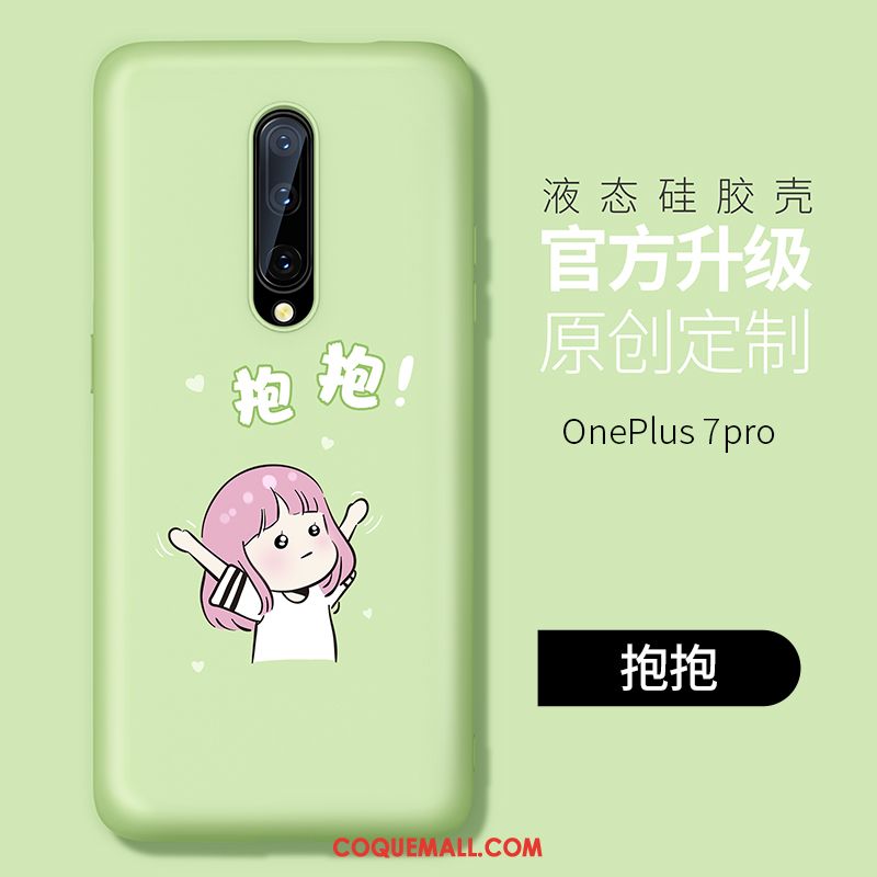 Étui Oneplus 7 Pro Vert Téléphone Portable Net Rouge, Coque Oneplus 7 Pro Délavé En Daim Très Mince