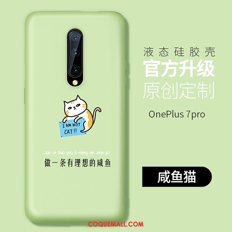 Étui Oneplus 7 Pro Vert Téléphone Portable Net Rouge, Coque Oneplus 7 Pro Délavé En Daim Très Mince