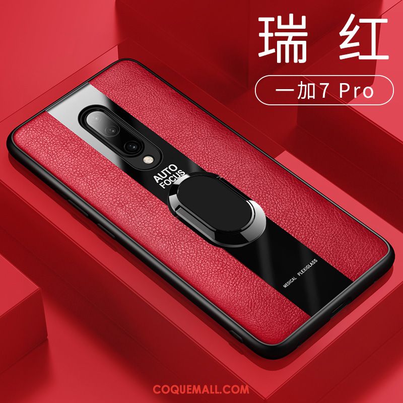 Étui Oneplus 7 Pro À Bord Tout Compris Magnétisme, Coque Oneplus 7 Pro Rouge En Cuir