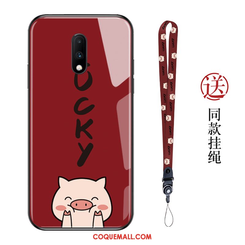 Étui Oneplus 7 Protection Verre Rouge, Coque Oneplus 7 Téléphone Portable Charmant