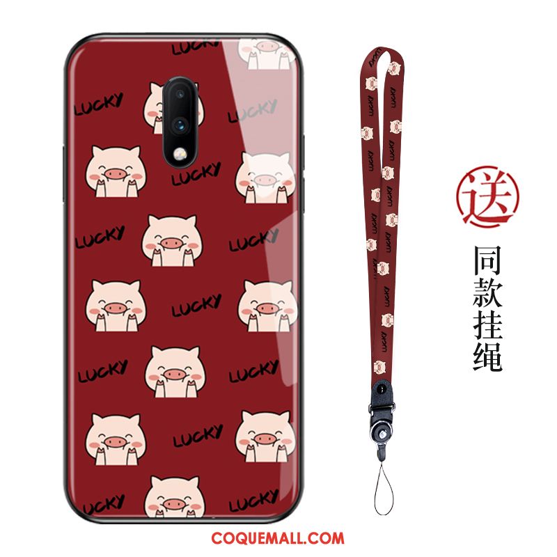 Étui Oneplus 7 Protection Verre Rouge, Coque Oneplus 7 Téléphone Portable Charmant