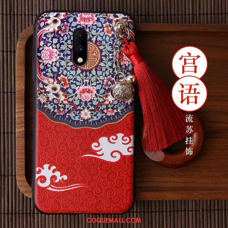 Étui Oneplus 7 Téléphone Portable Style Chinois Incassable, Coque Oneplus 7 Délavé En Daim Violet