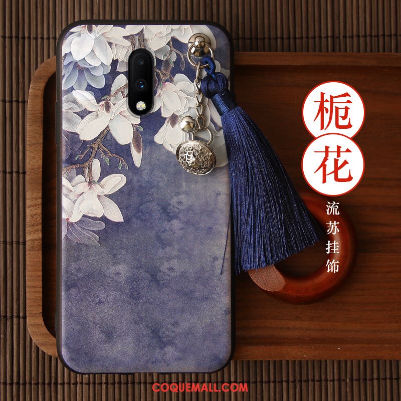 Étui Oneplus 7 Téléphone Portable Style Chinois Incassable, Coque Oneplus 7 Délavé En Daim Violet