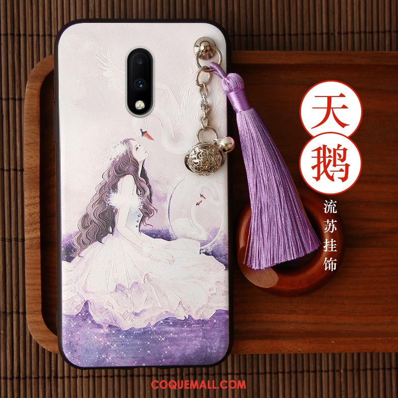 Étui Oneplus 7 Téléphone Portable Style Chinois Incassable, Coque Oneplus 7 Délavé En Daim Violet