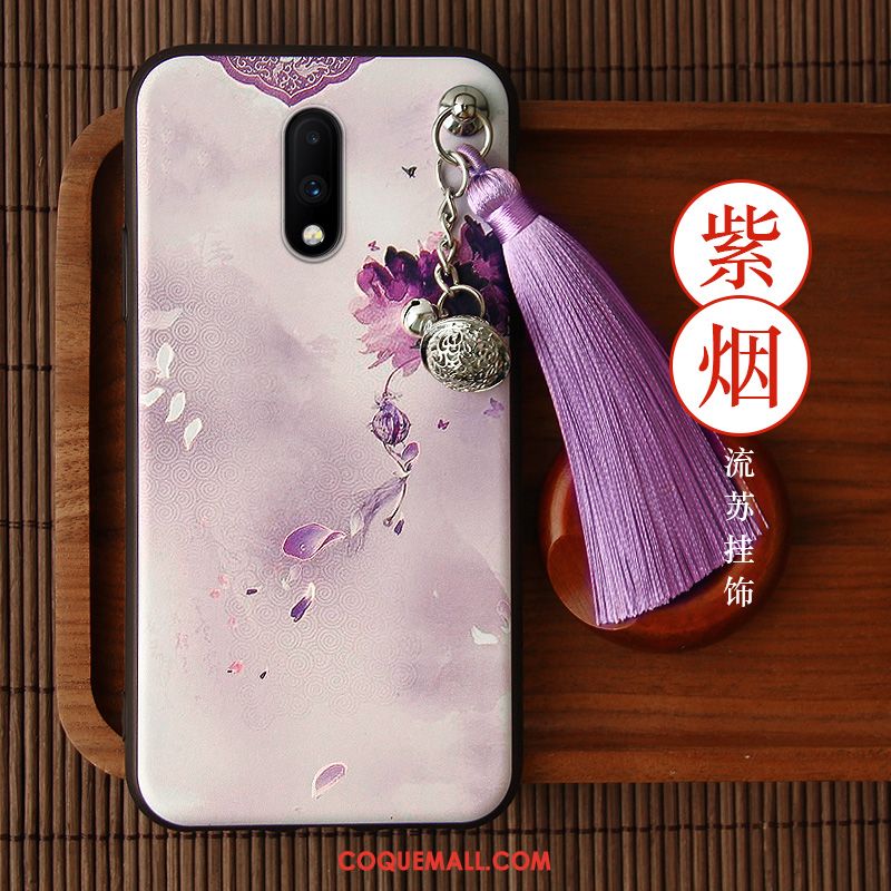 Étui Oneplus 7 Téléphone Portable Style Chinois Incassable, Coque Oneplus 7 Délavé En Daim Violet