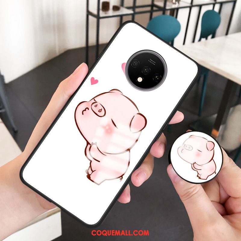 Étui Oneplus 7t Créatif Protection Verre Trempé, Coque Oneplus 7t Téléphone Portable Rose