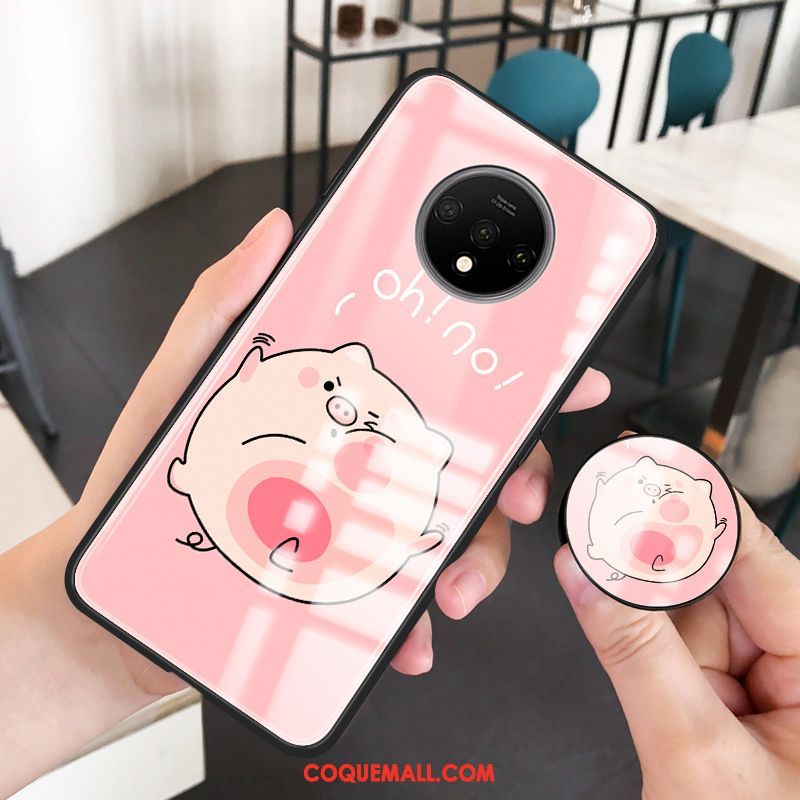 Étui Oneplus 7t Créatif Protection Verre Trempé, Coque Oneplus 7t Téléphone Portable Rose