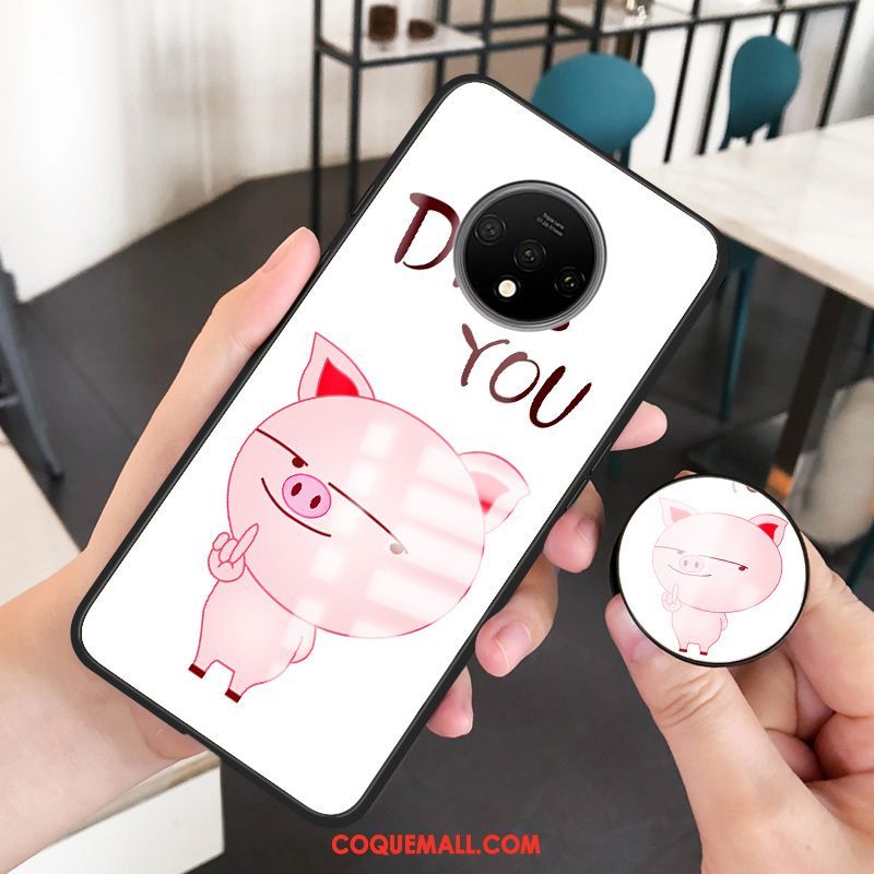 Étui Oneplus 7t Créatif Protection Verre Trempé, Coque Oneplus 7t Téléphone Portable Rose