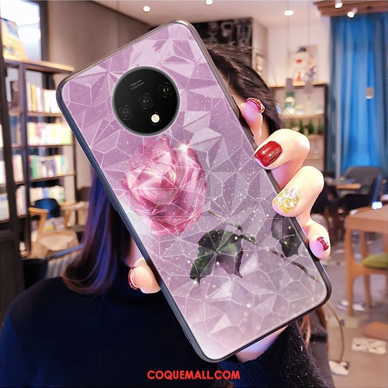 Étui Oneplus 7t Net Rouge Protection Violet, Coque Oneplus 7t Téléphone Portable Modèle Fleurie