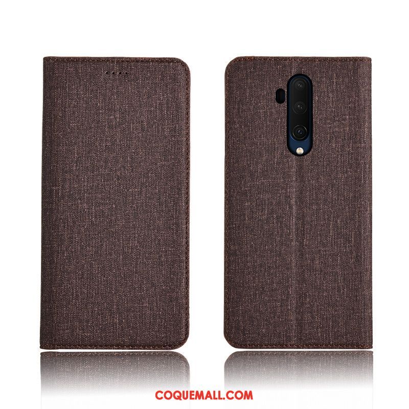 Étui Oneplus 7t Pro Clamshell Cuir Véritable Protection, Coque Oneplus 7t Pro En Cuir Lin