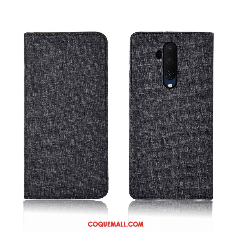 Étui Oneplus 7t Pro Clamshell Cuir Véritable Protection, Coque Oneplus 7t Pro En Cuir Lin