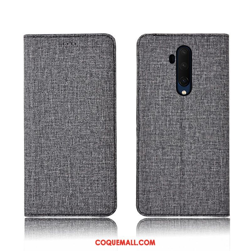 Étui Oneplus 7t Pro Clamshell Cuir Véritable Protection, Coque Oneplus 7t Pro En Cuir Lin