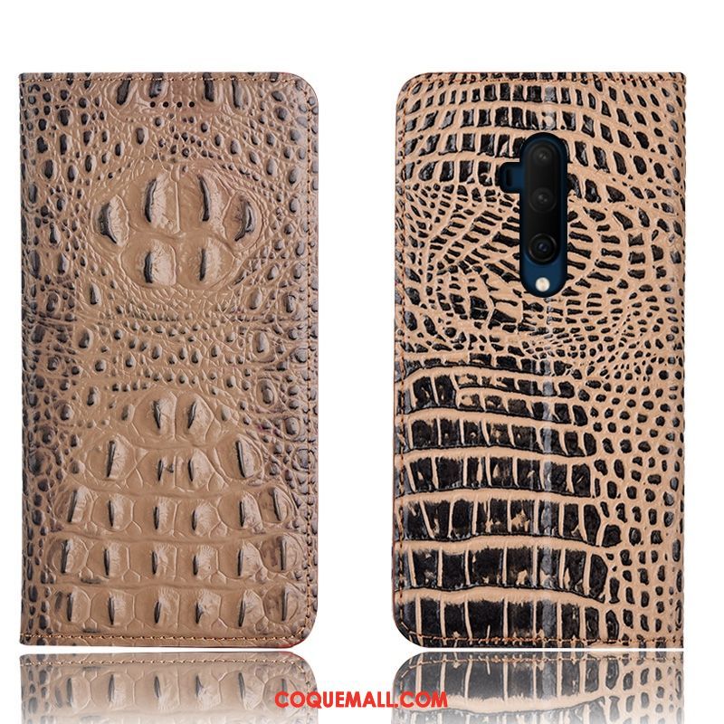 Étui Oneplus 7t Pro Incassable Crocodile Noir, Coque Oneplus 7t Pro En Cuir Téléphone Portable