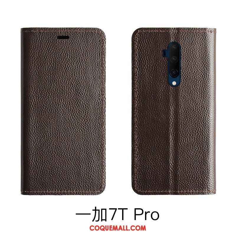 Étui Oneplus 7t Pro Incassable Cuir Véritable Téléphone Portable, Coque Oneplus 7t Pro Tout Compris Bovins Braun