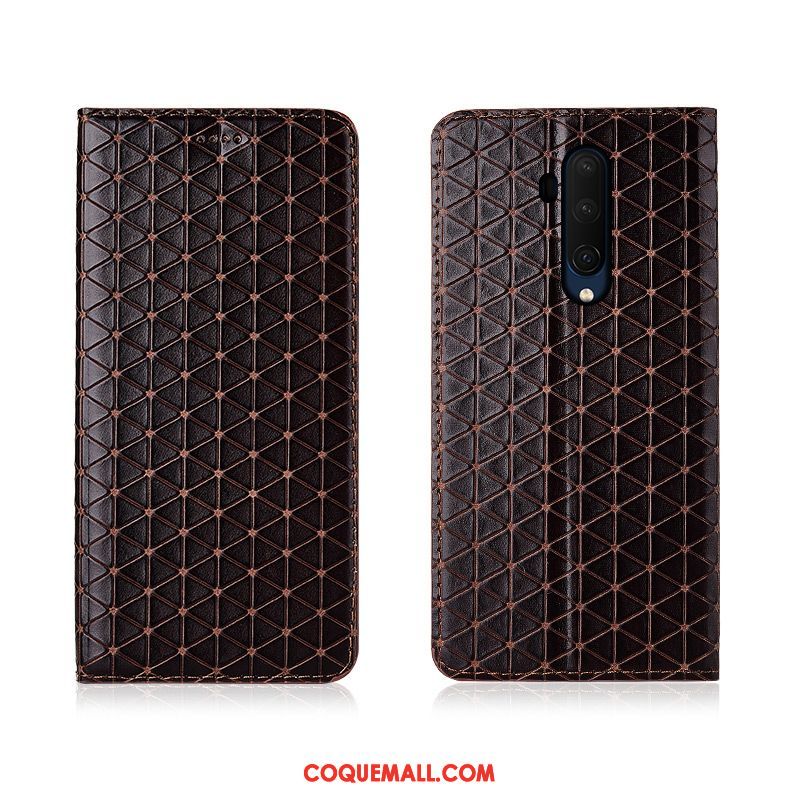 Étui Oneplus 7t Pro Plaid Cuir Véritable En Cuir, Coque Oneplus 7t Pro Fluide Doux Téléphone Portable Braun