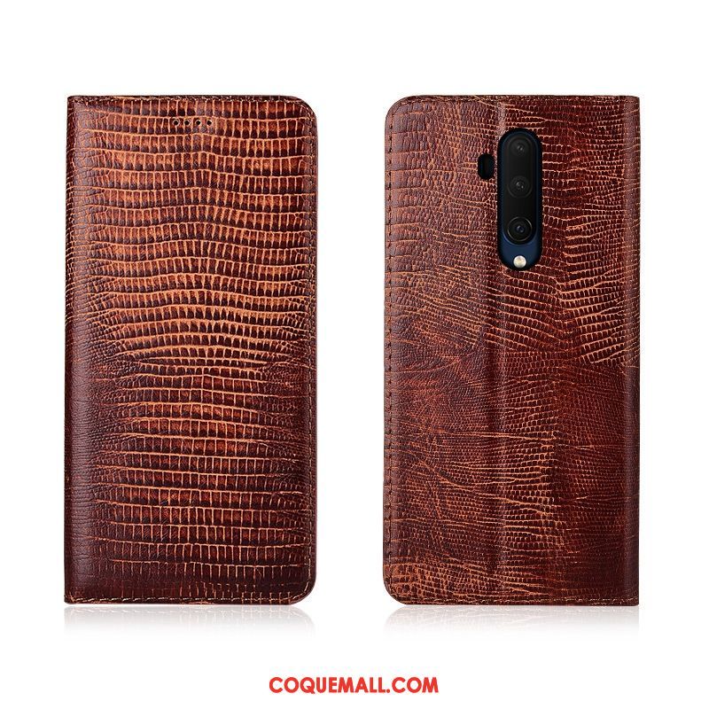 Étui Oneplus 7t Pro Protection Clamshell Fluide Doux, Coque Oneplus 7t Pro Incassable Cuir Véritable Braun