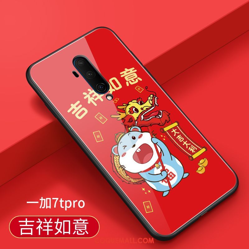 Étui Oneplus 7t Pro Tout Compris Nouveau Rouge, Coque Oneplus 7t Pro Marque De Tendance Verre