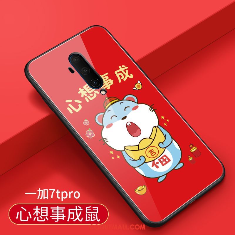 Étui Oneplus 7t Pro Tout Compris Nouveau Rouge, Coque Oneplus 7t Pro Marque De Tendance Verre