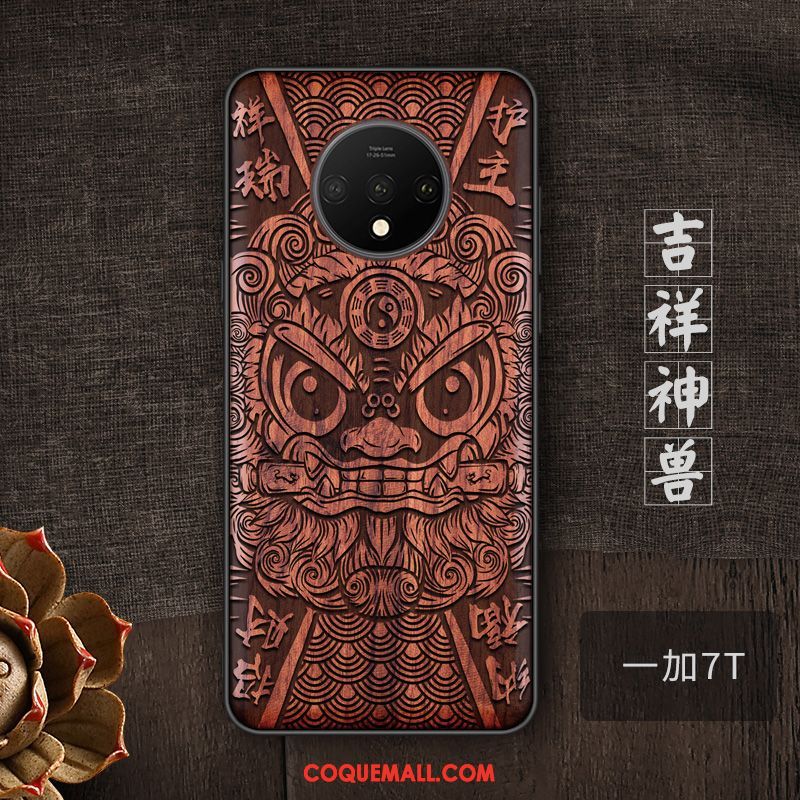 Étui Oneplus 7t Style Chinois Personnalité Bois Massif, Coque Oneplus 7t Tendance Téléphone Portable Braun