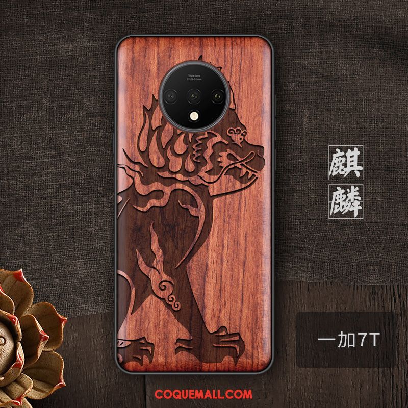 Étui Oneplus 7t Style Chinois Personnalité Bois Massif, Coque Oneplus 7t Tendance Téléphone Portable Braun