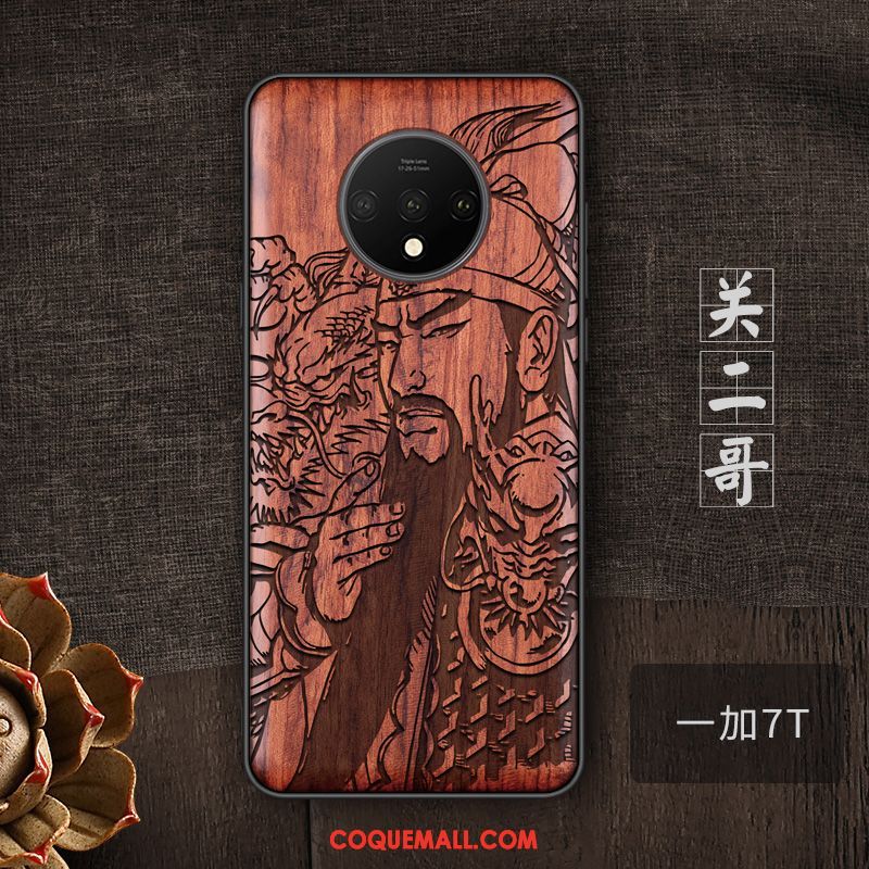 Étui Oneplus 7t Style Chinois Personnalité Bois Massif, Coque Oneplus 7t Tendance Téléphone Portable Braun