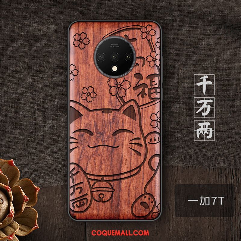 Étui Oneplus 7t Style Chinois Personnalité Bois Massif, Coque Oneplus 7t Tendance Téléphone Portable Braun